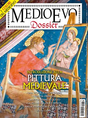 Copertina di Medioevo Dossier n. 38 Maggio/Giugno 2020 «Introduzione alla pittura medievale». L'illustrazione riproduce un affresco di Andrea Delitio raffigurante San Luca che ritrae la Vergine col Bambino. 1465-1470. Atri, Cattedrale (fotografia di Leo De Rocco).