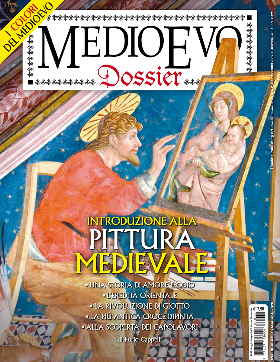 Copertina di Medioevo Dossier n. 38 Maggio/Giugno 2020 «Introduzione alla pittura medievale». L'illustrazione riproduce un affresco di Andrea Delitio raffigurante San Luca che ritrae la Vergine col Bambino. 1465-1470. Atri, Cattedrale (fotografia di Leo De Rocco).